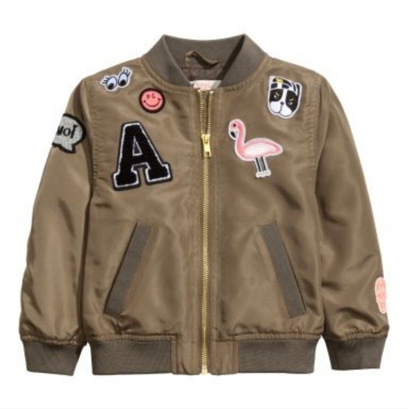 3/$30 H&M Patchwork Army Green Bomber Jacket Toddler - Picture 2 of 7